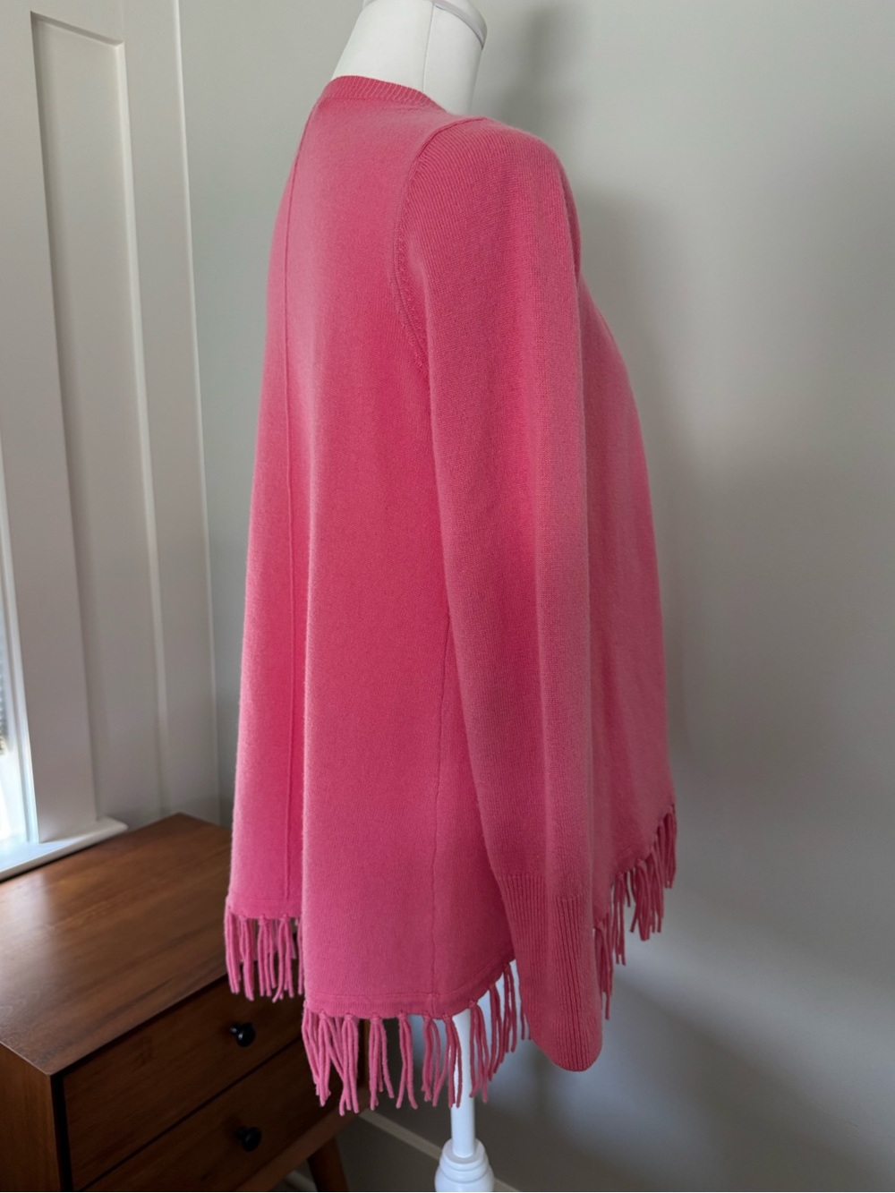 100% Cashmere Cardigan Pink Open-Front Fringe Hem Sweater - Picture 5 of 6